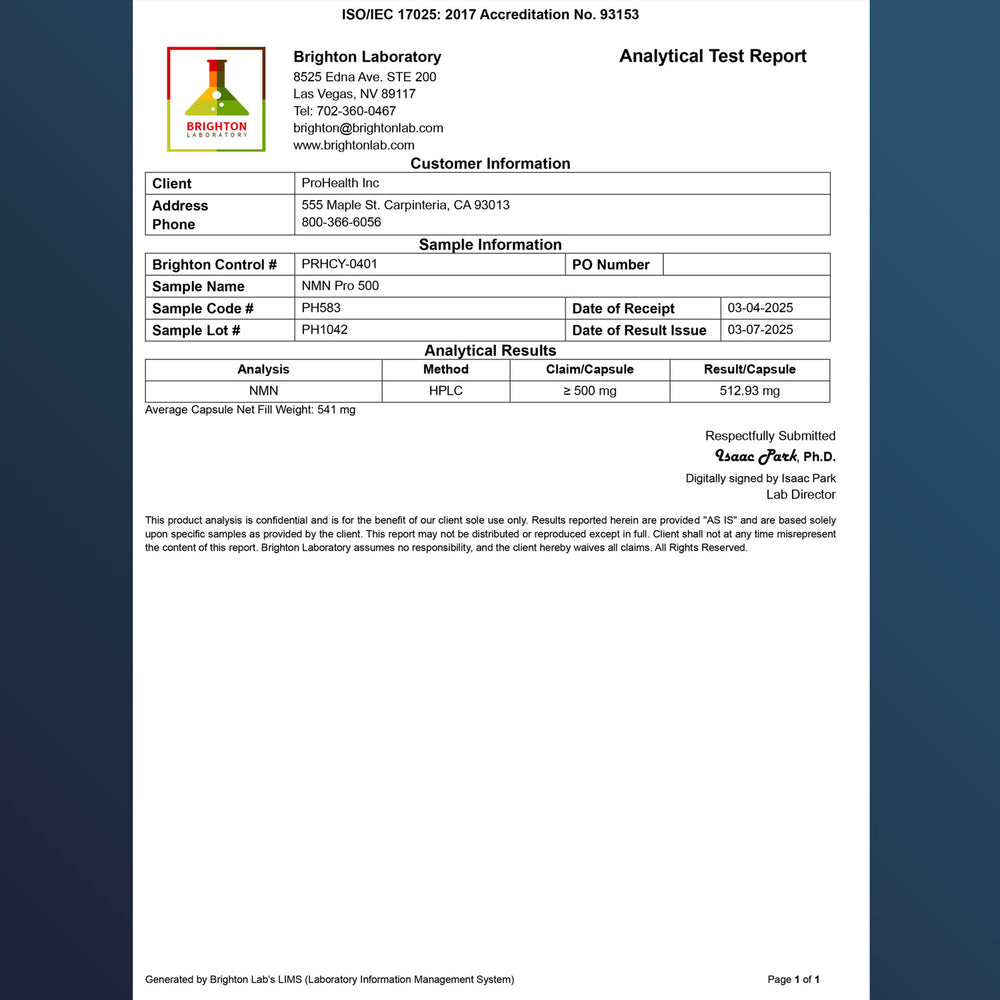 
                  
                    NMN Pro 500™ Certificate of Analysis
                  
                