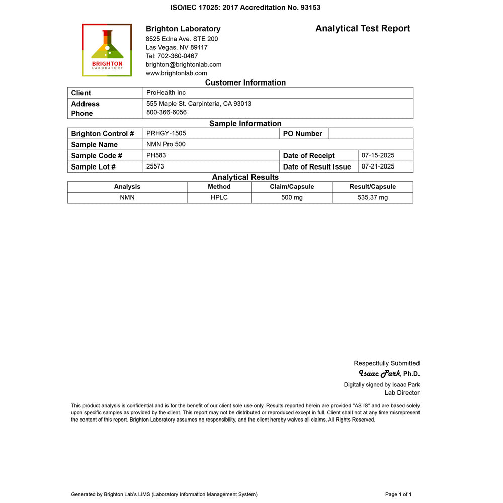 
                  
                    NMN Pro 500™ Certificate of Analysis
                  
                