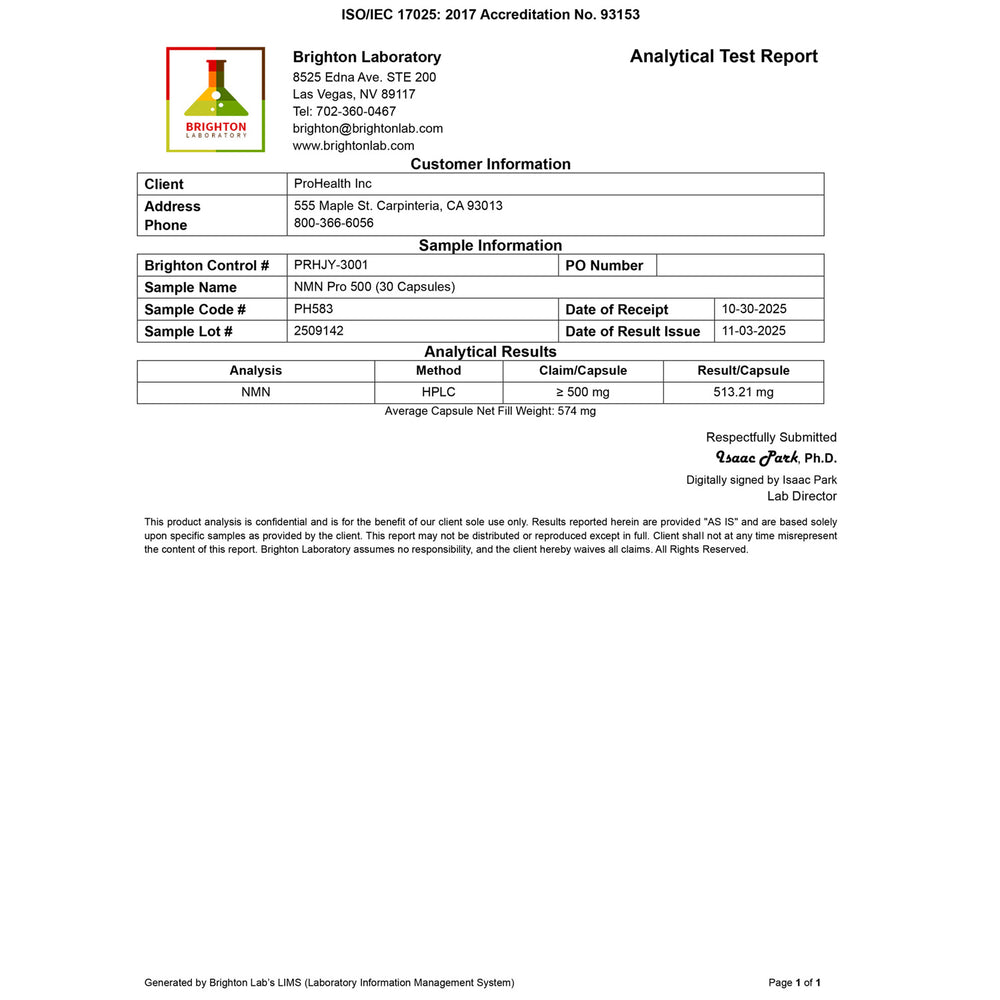 
                  
                    NMN Pro 500™ Certificate of Analysis
                  
                