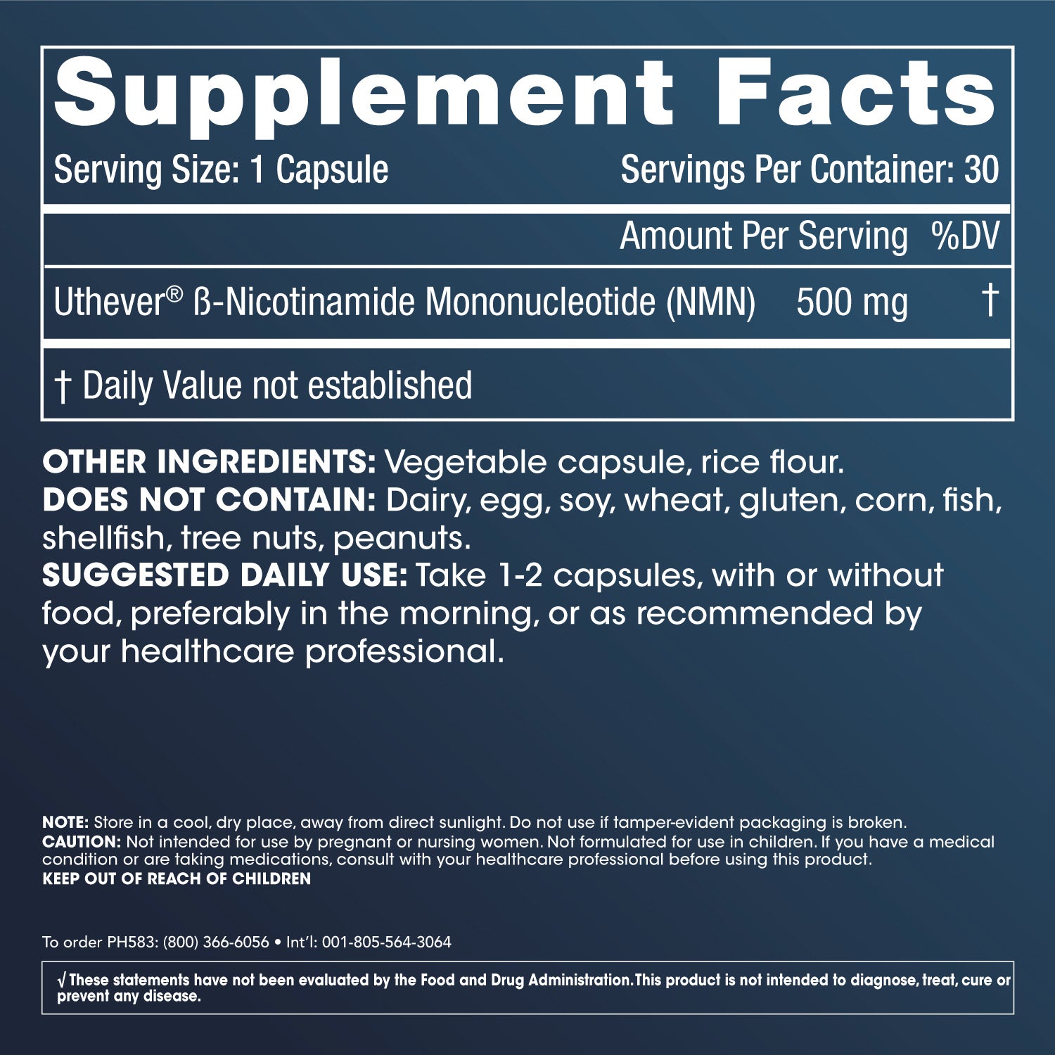 NMN Pro 500 Supplement Facts and Label Information