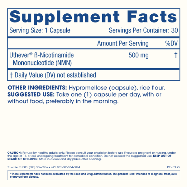 NMN Pro 500 Supplement Facts and Label Information