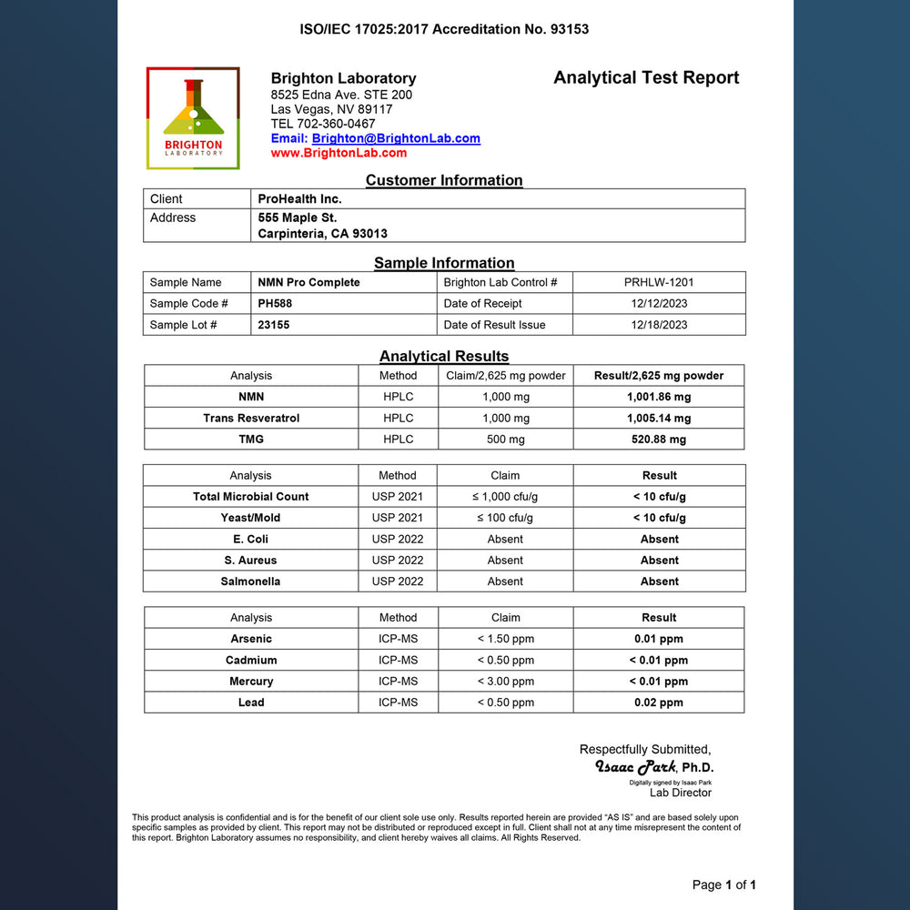 
                  
                    NMN Pro™ Complete Certificate of Analysis
                  
                