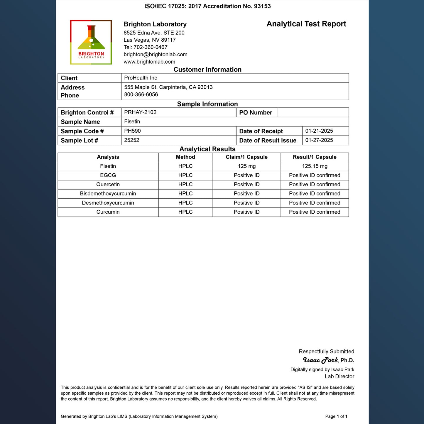 
                  
                    Fisetin Pro Longevity Certificate of Analysis
                  
                