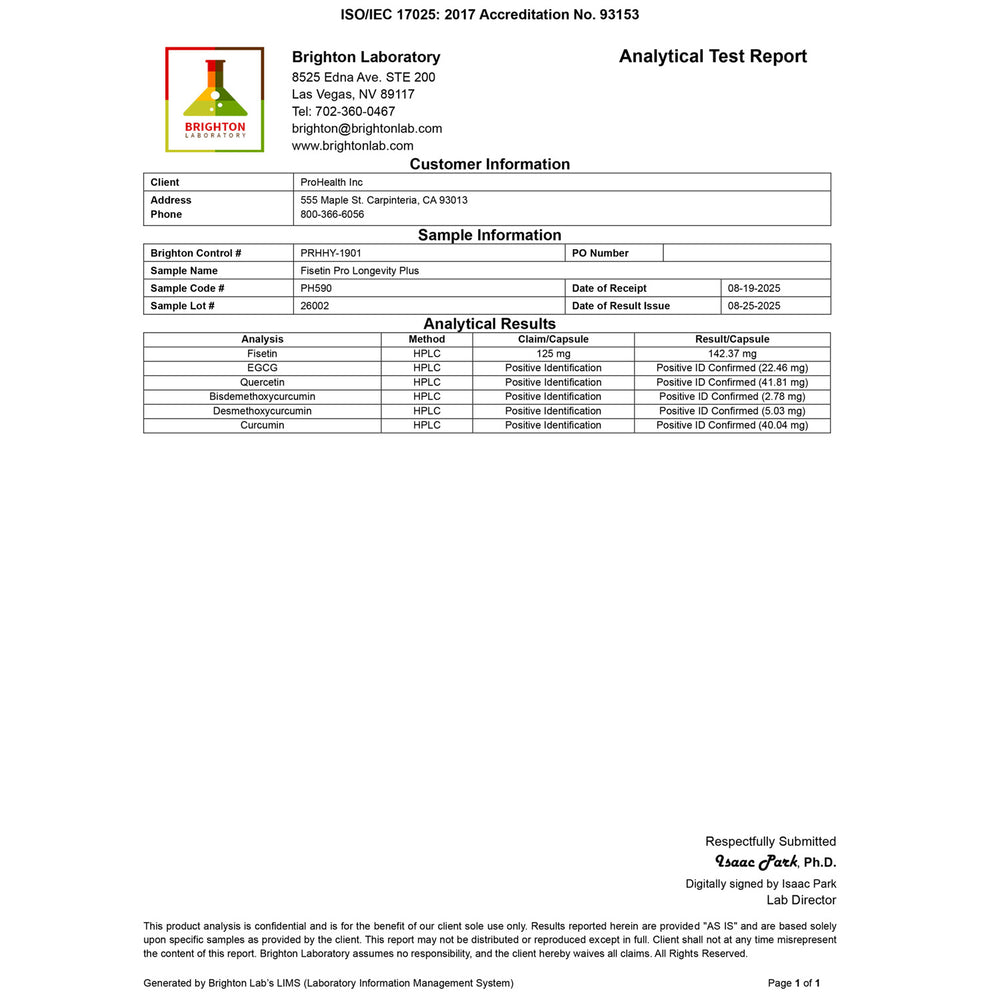 
                  
                    Fisetin Pro Longevity Certificate of Analysis
                  
                