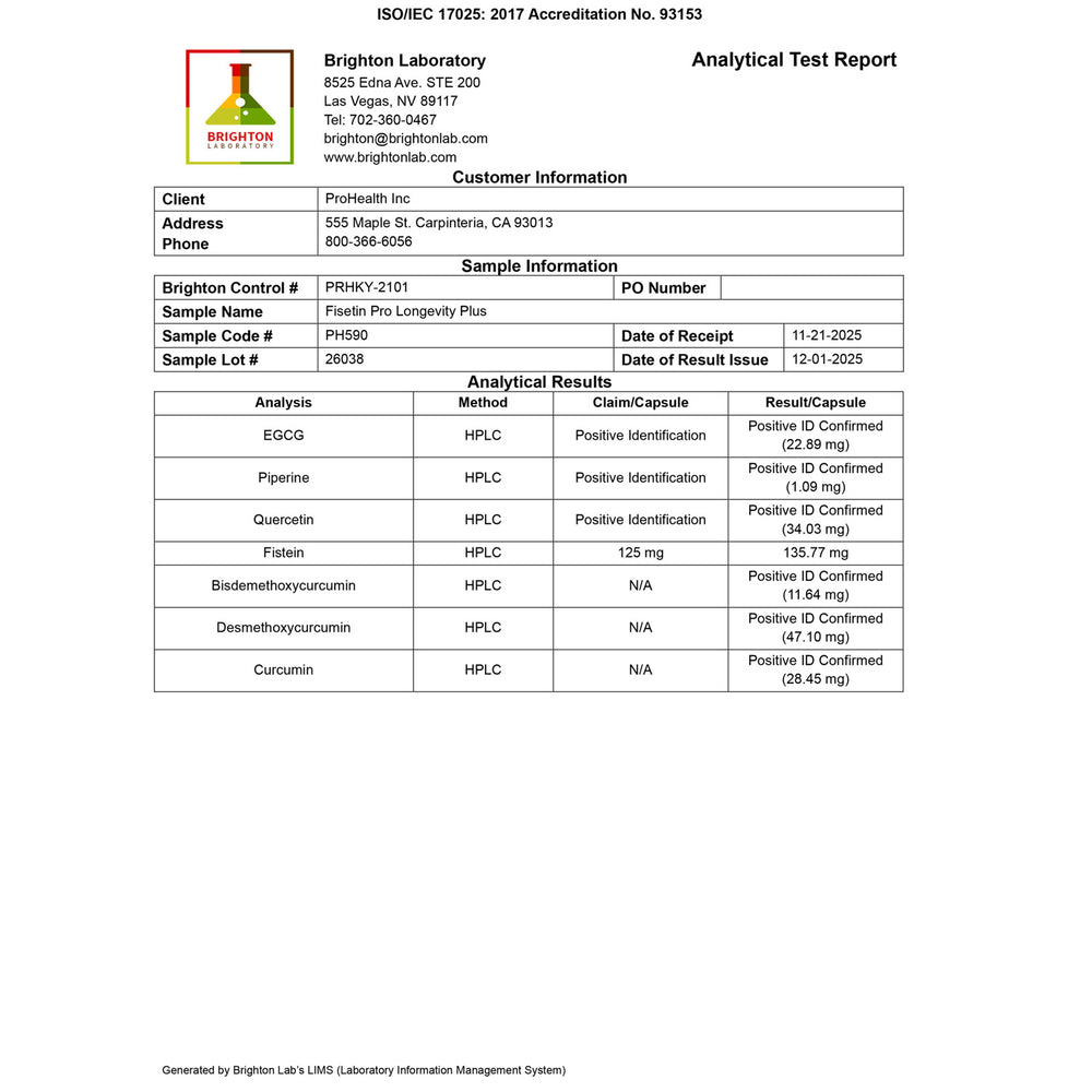 
                  
                    Fisetin Pro Longevity Certificate of Analysis
                  
                