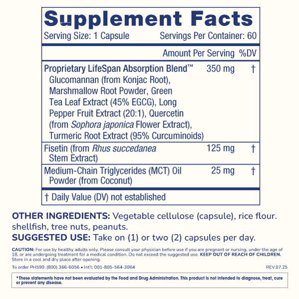 
                  
                    Fisetin Pro Longevity Supplement Facts and Label Information
                  
                