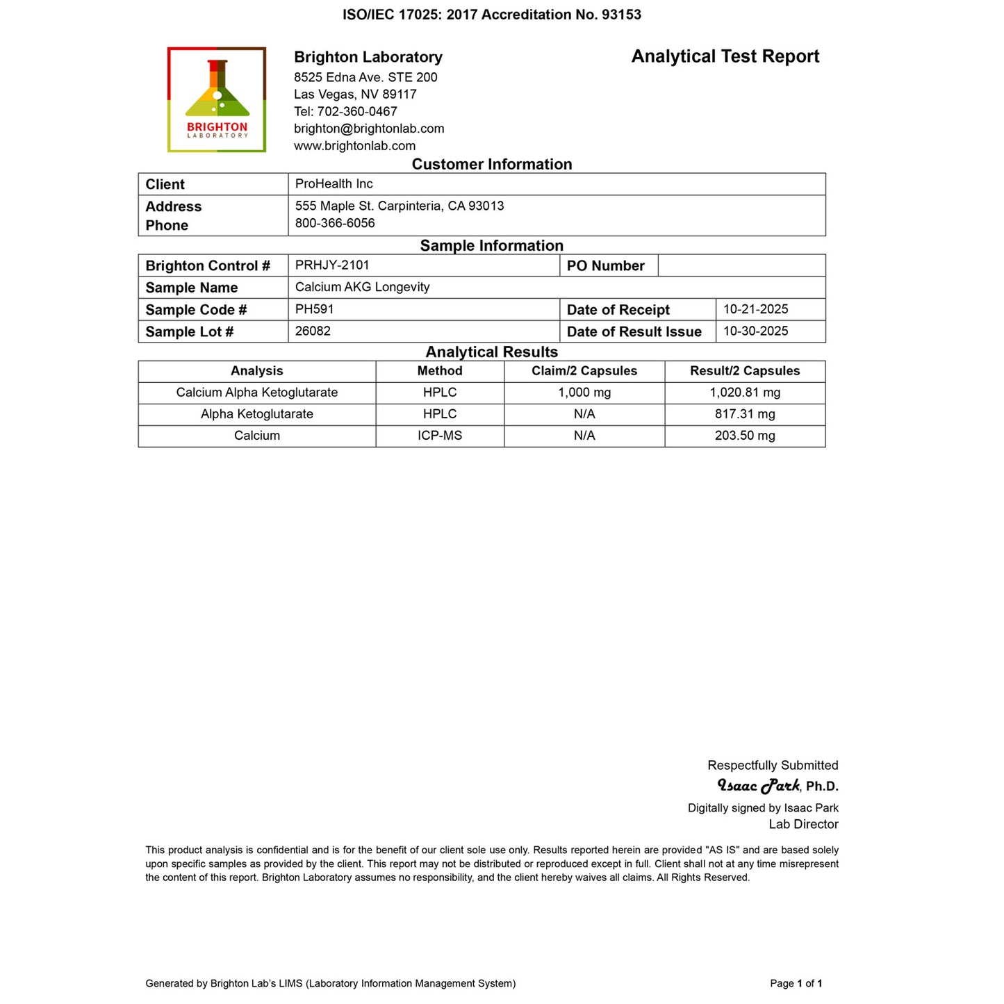
                  
                    Calcium AKG Longevity Certificate of Analysis
                  
                