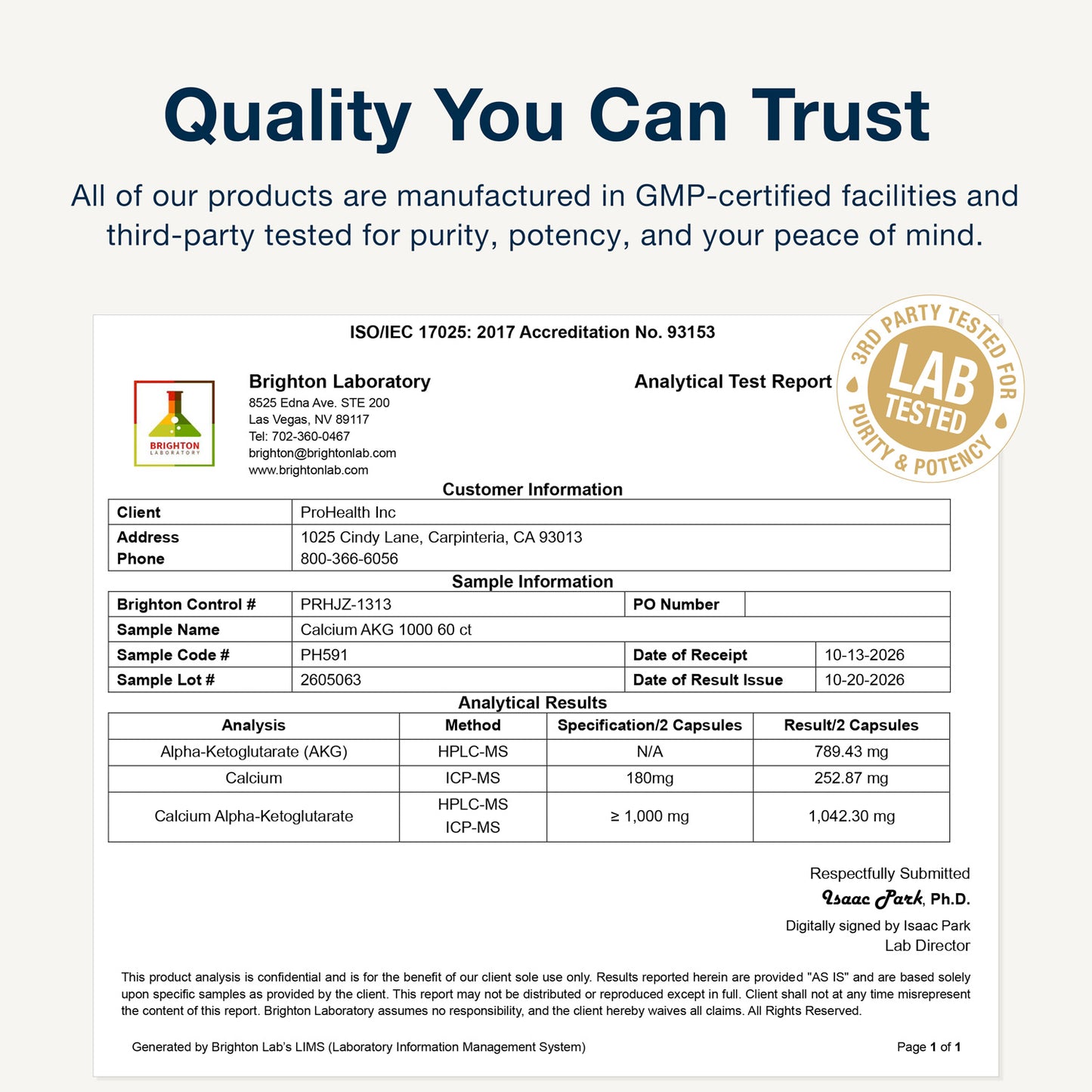 
                  
                    Calcium AKG Longevity Certificate of Analysis
                  
                