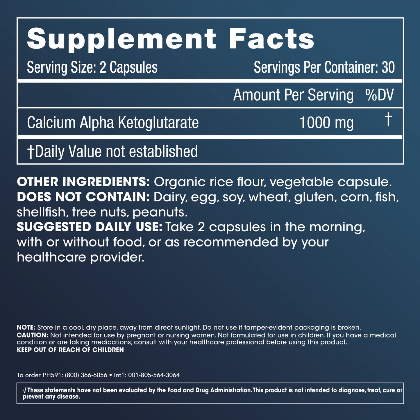 
                  
                    Fakten und Etiketteninformationen zum Calcium AKG Longevity Supplement
                  
                