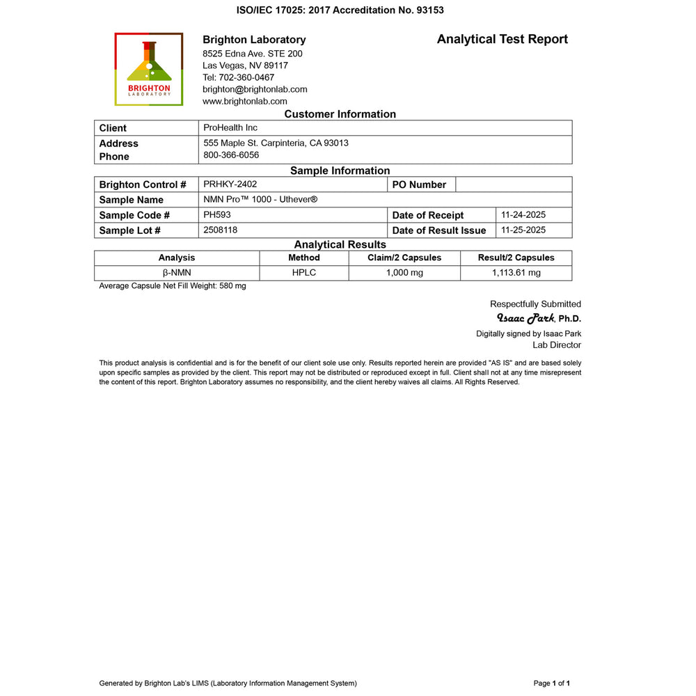
                  
                    NMN Pro 1000™ Certificate of Analysis
                  
                
