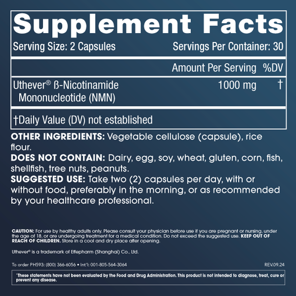 NMN Pro 1000™ - Uthever® NMN, 1000 mg per serving, 60 NMN Pro 1000™ - Uthever® NMN, 1000 mg per serving, 60