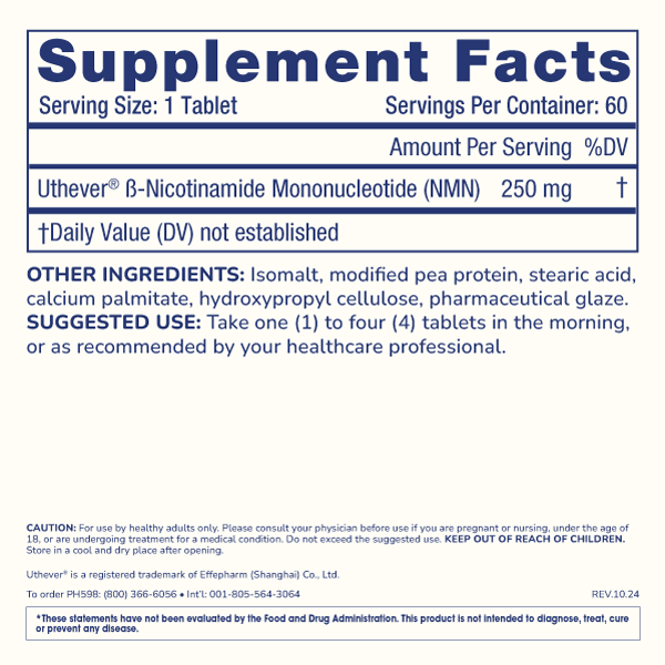 
                  
                    NMN Pro 250™ Sustained Release Supplement Facts and Label Information
                  
                