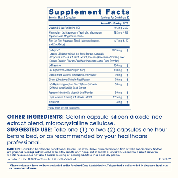 
                  
                    Sleep Longevity with Sedapine™ Supplement Facts and Label Information
                  
                