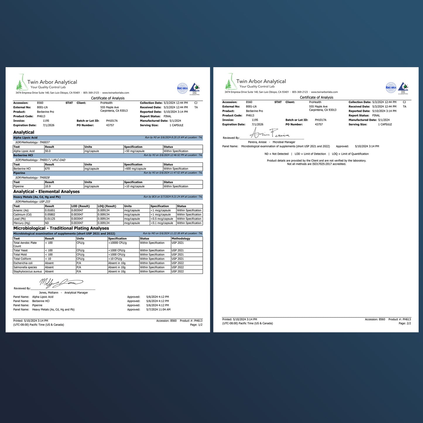 
                  
                    Berberine Pro Certificate of Analysis
                  
                