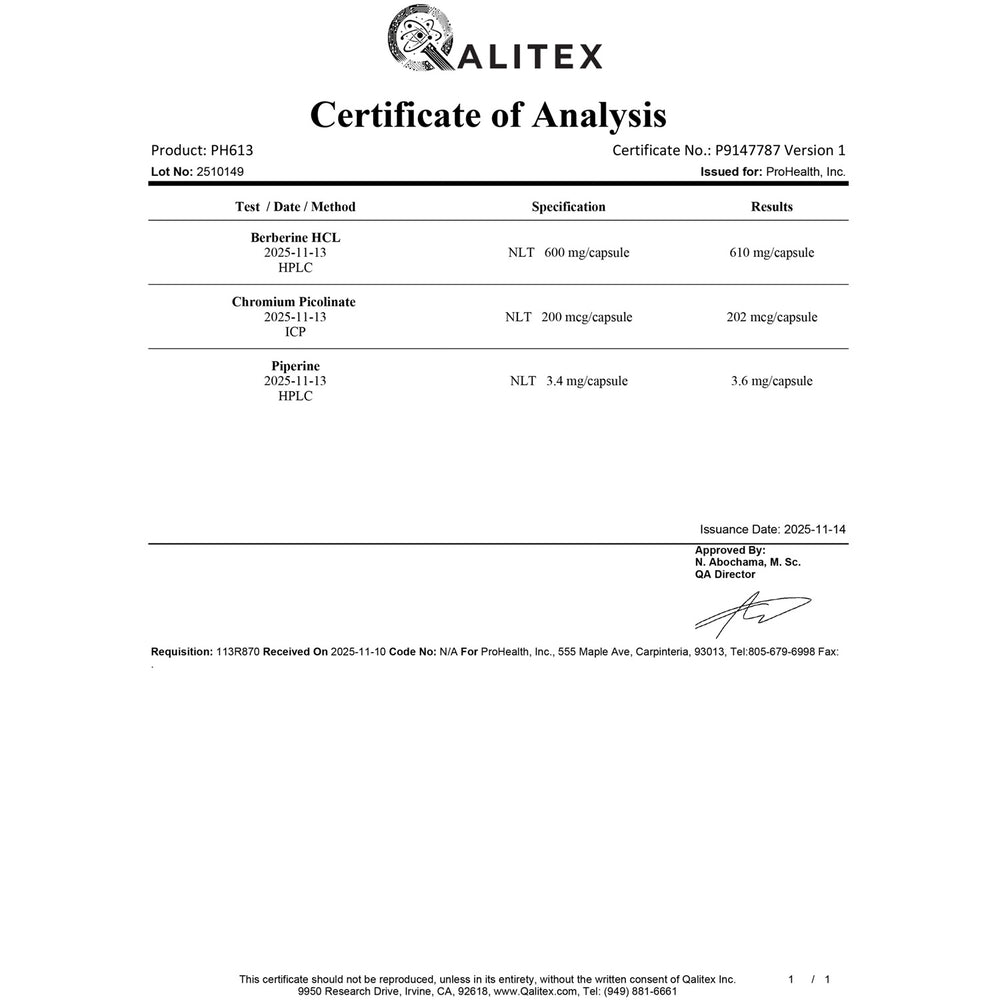 
                  
                    Berberine Pro Certificate of Analysis
                  
                