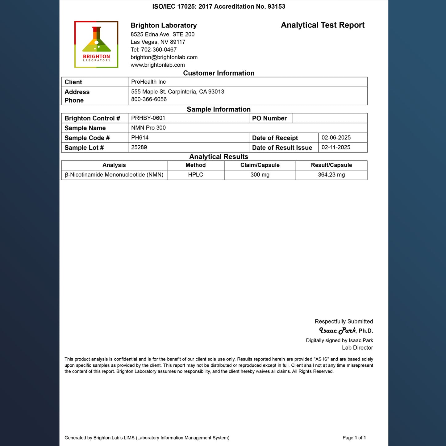 
                  
                    NMN Pro 300™ Certificate of Analysis
                  
                