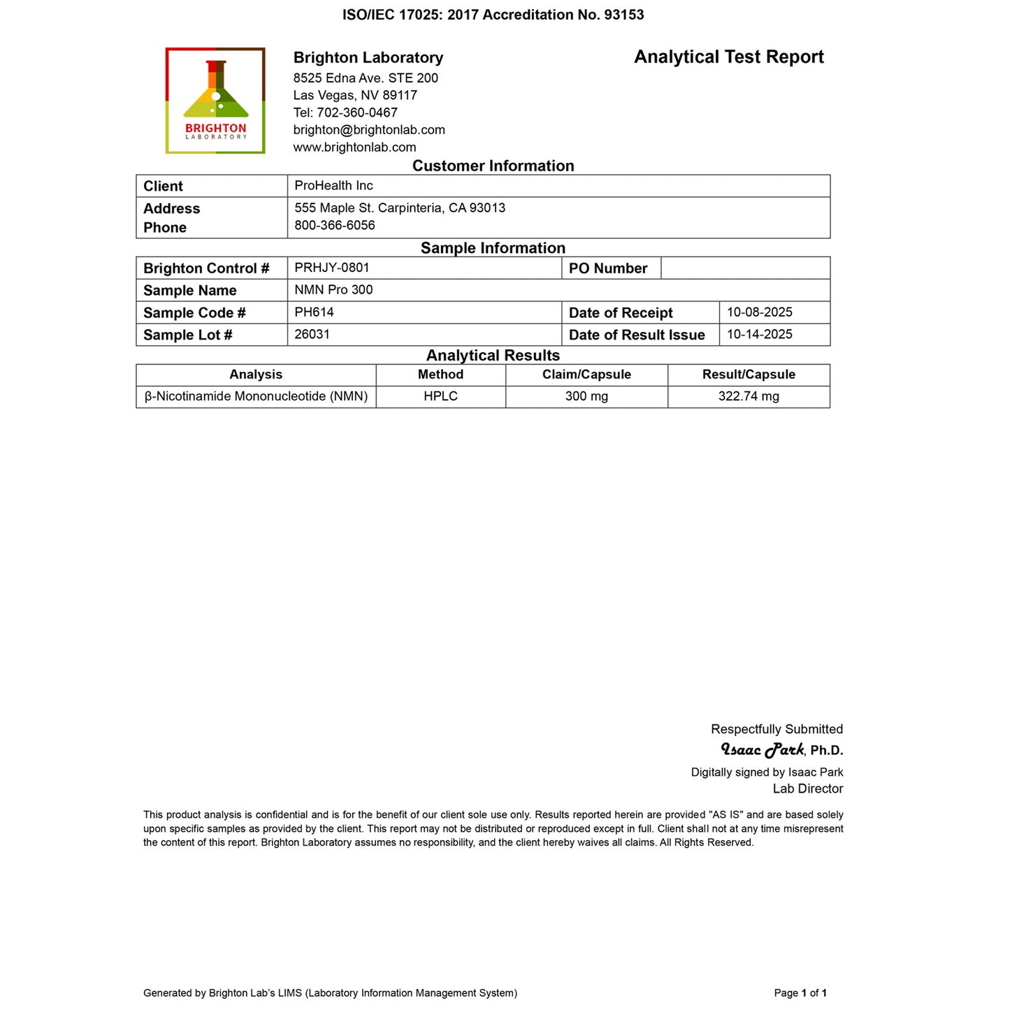 
                  
                    NMN Pro 300™ Certificate of Analysis
                  
                