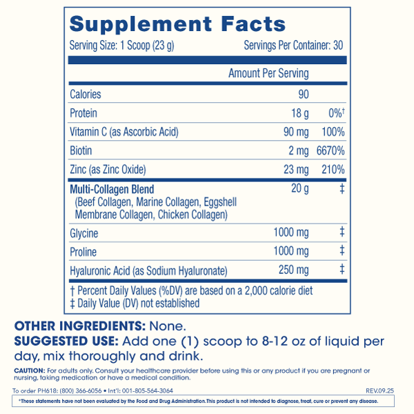 
                  
                    Longevity Collagen Peptides Complete Powder Supplement Facts Image
                  
                