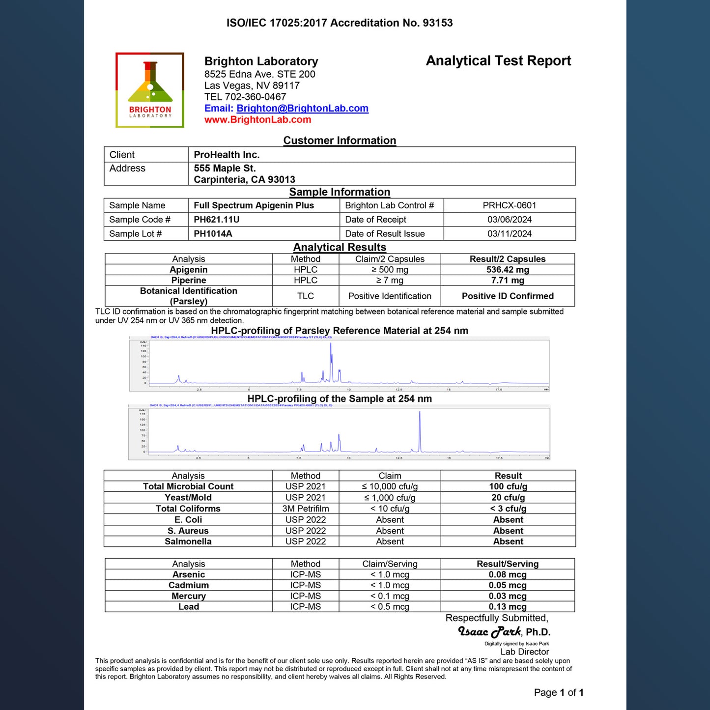 
                  
                    Certificado de análisis de Apigenina Plus de espectro completo
                  
                