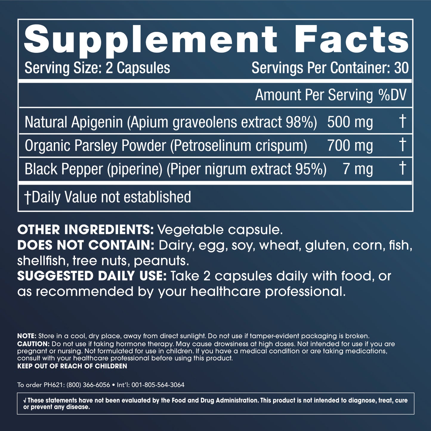 
                  
                    Full Spectrum Apigenin Plus – 500 mg pro Portion, 60 Kapseln
                  
                