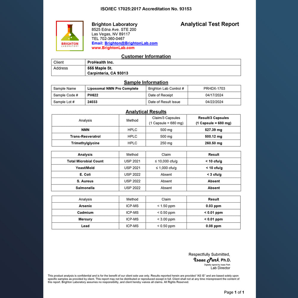 
                  
                    Liposomal NMN Pro Complete™ Certificate of Analysis
                  
                