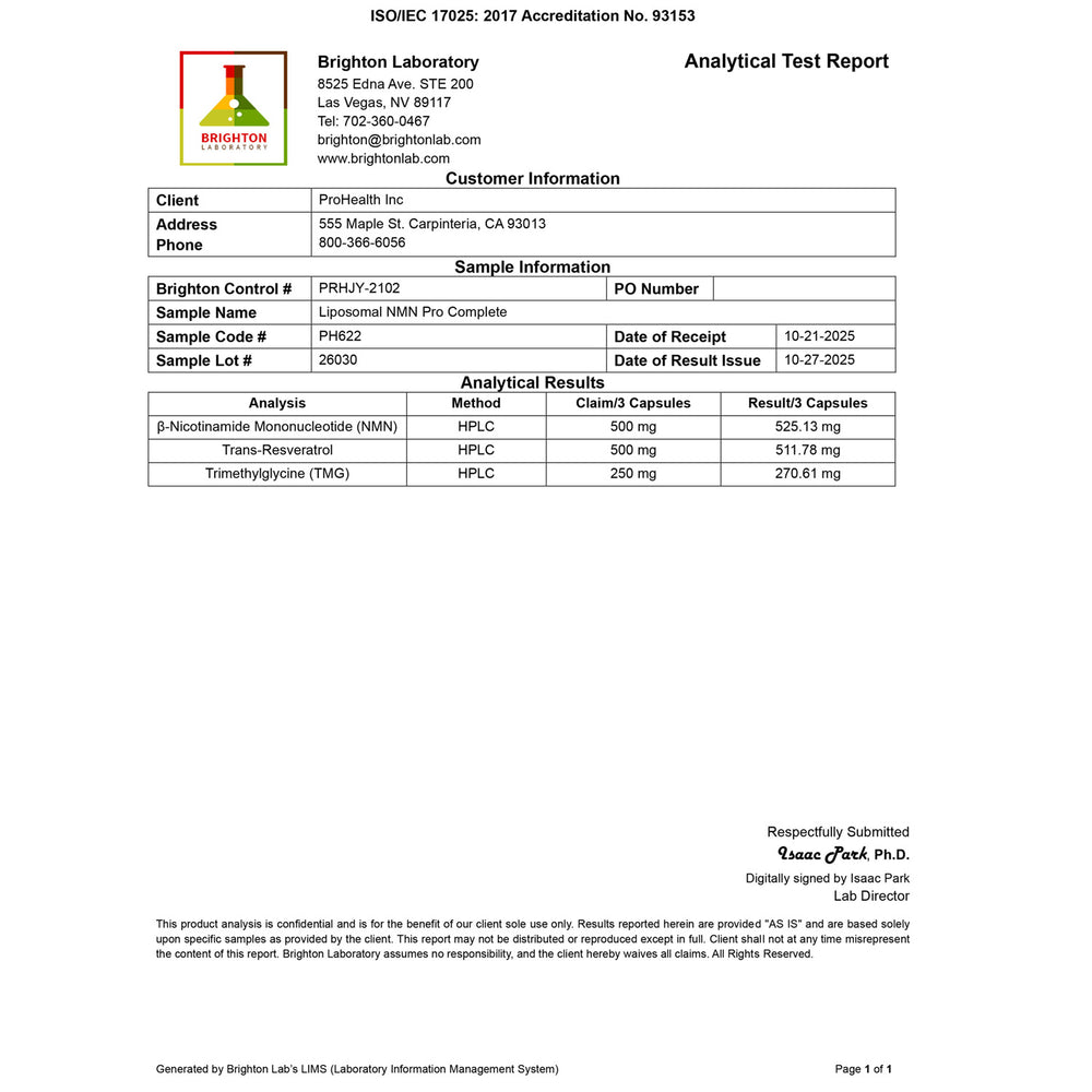 
                  
                    Liposomal NMN Pro Complete Certificate of Analysis
                  
                
