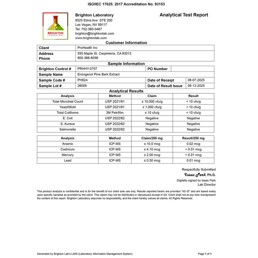 
                  
                    Enzogenol Pine Bark Extract Certificate of Analysis Page 2
                  
                