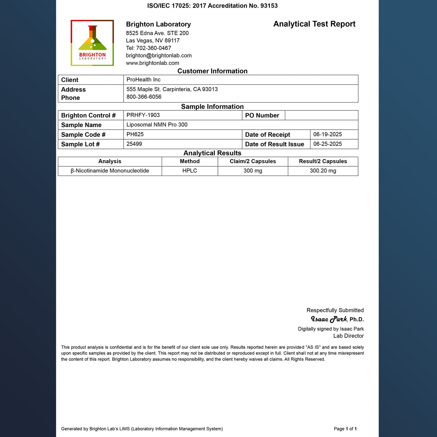 
                  
                    Liposomal NMN Pro™ 300 Certificate of Analysis
                  
                