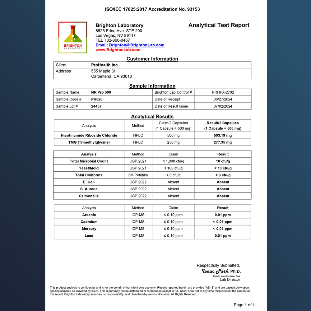 
                  
                    Nicotinamide Riboside Pro 500 Certificate of Analysis
                  
                