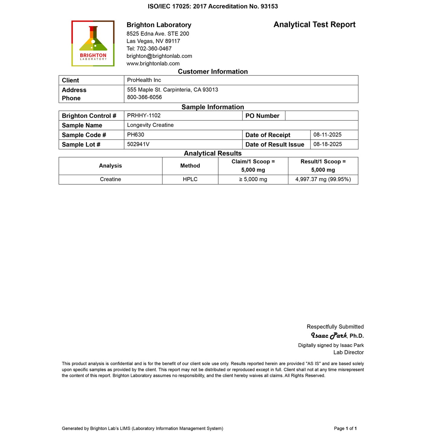 
                  
                    Longevity Creatine certificate of analysis
                  
                