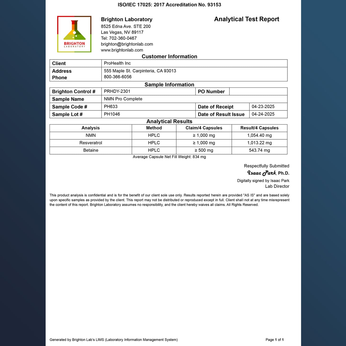 
                  
                    NMN Pro Complete Capsules Certificate of Analysis
                  
                