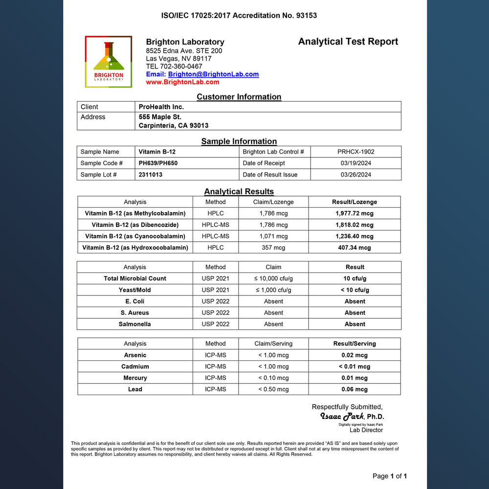 
                  
                    Vitamin B-12 - 5000 mcg Certificate of Analysis
                  
                