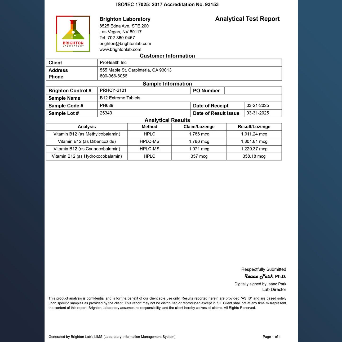 
                  
                    Vitamin B-12 - 5000 mcg Certificate of Analysis
                  
                
