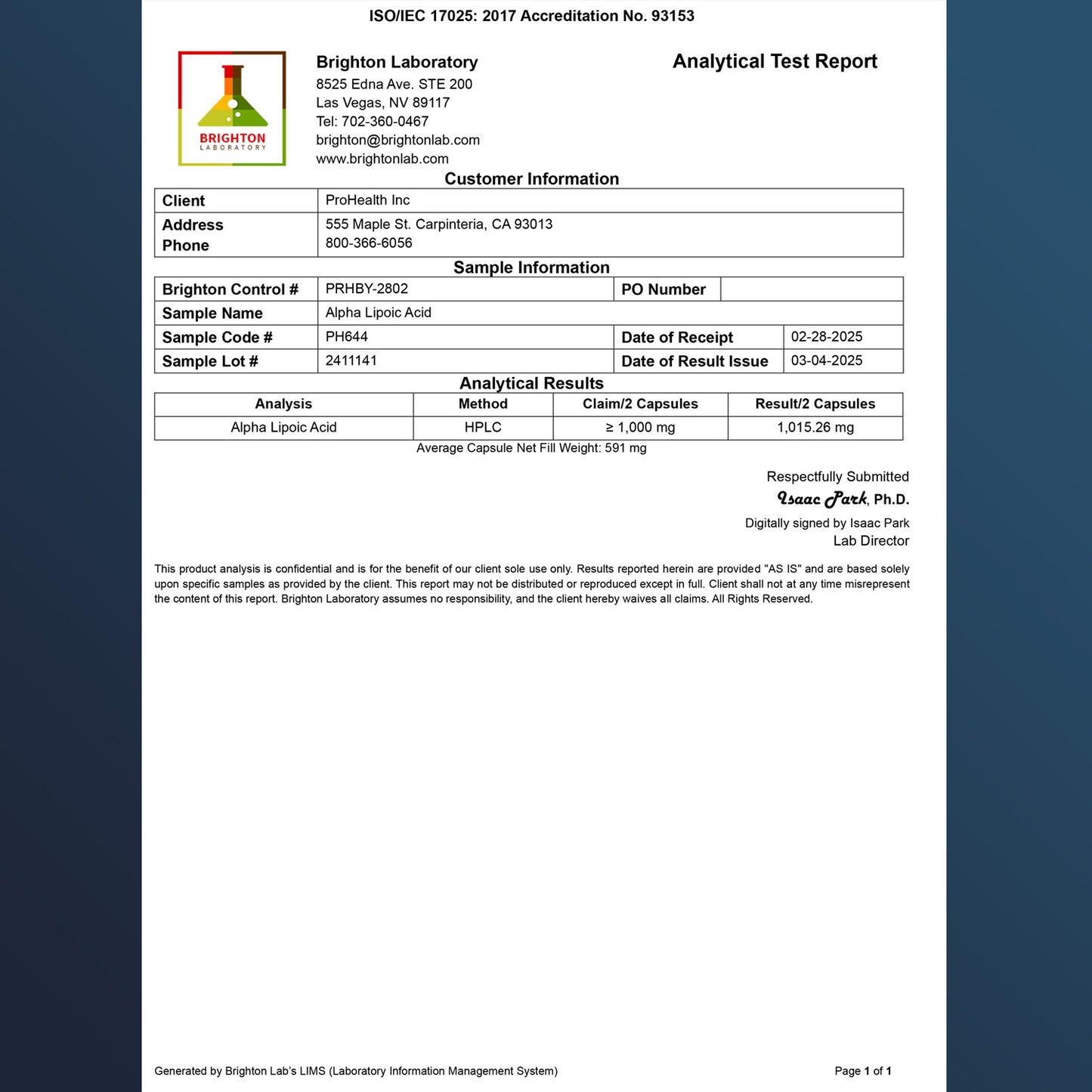 
                  
                    Alpha Lipoic Acid Certificate of Analysis
                  
                