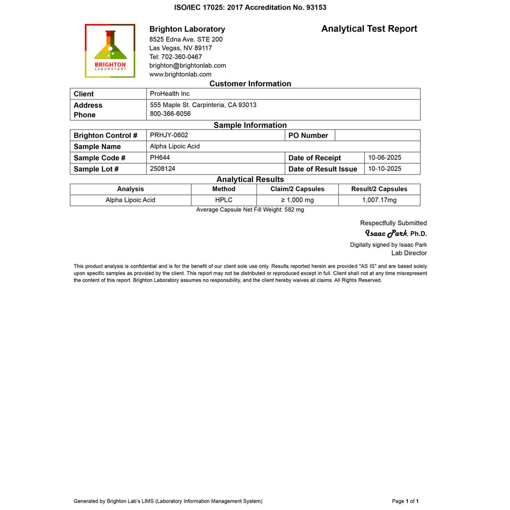 
                  
                    Alpha Lipoic Acid Certificate of Analysis
                  
                