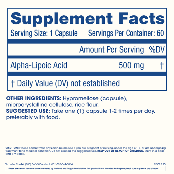 
                  
                    Alpha Lipoic Acid Supplement Facts and Label Information
                  
                