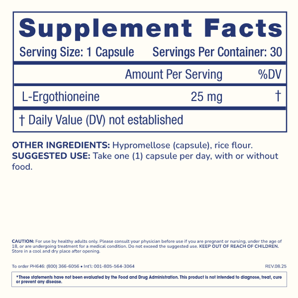 
                  
                    L-Ergothioneine Supplement Facts and Label Information
                  
                