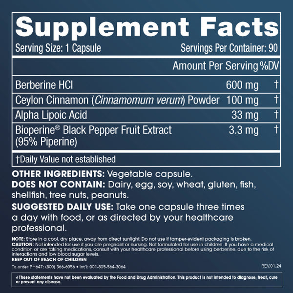 
                  
                    Berberine Plus Cinnamon Supplement Facts and Label Information
                  
                