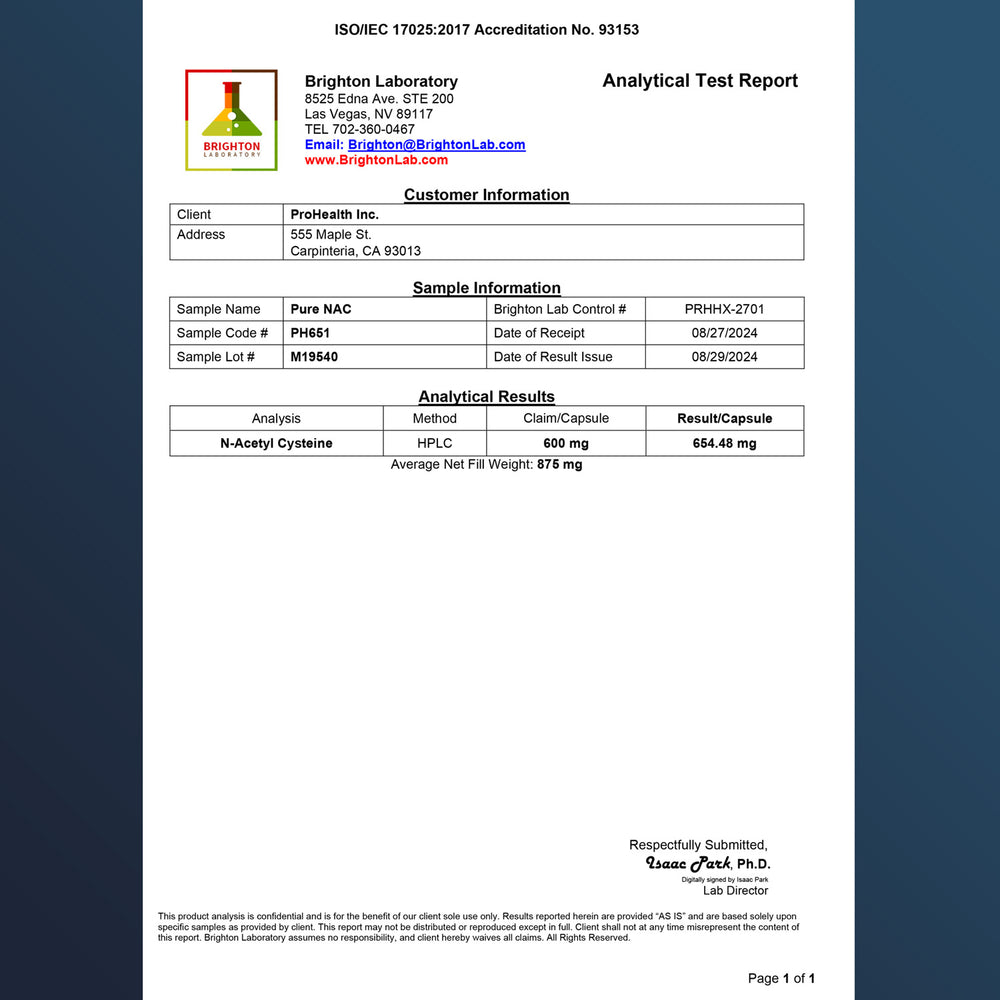 Pure NAC Certificate of Analysis