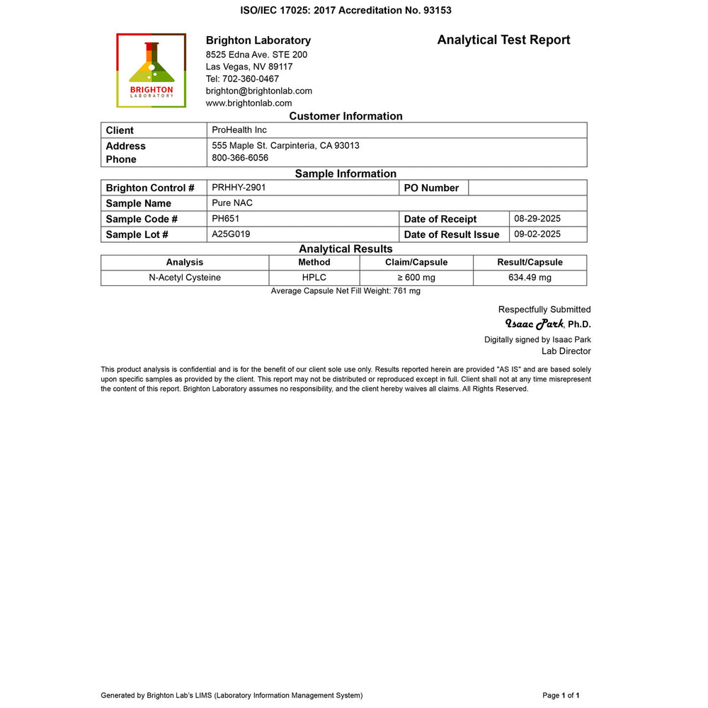 
                  
                    Pure NAC Certificate of Analysis
                  
                