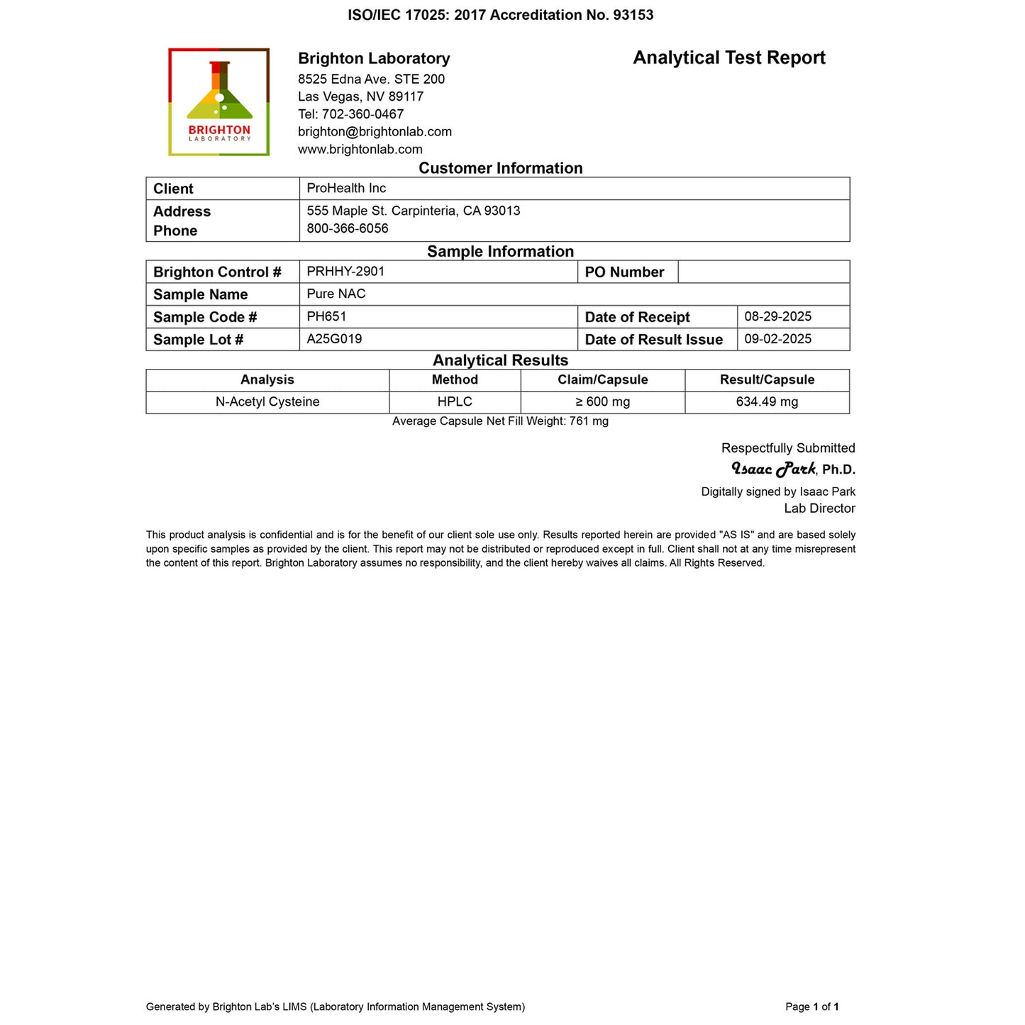 
                  
                    Pure NAC Certificate of Analysis
                  
                