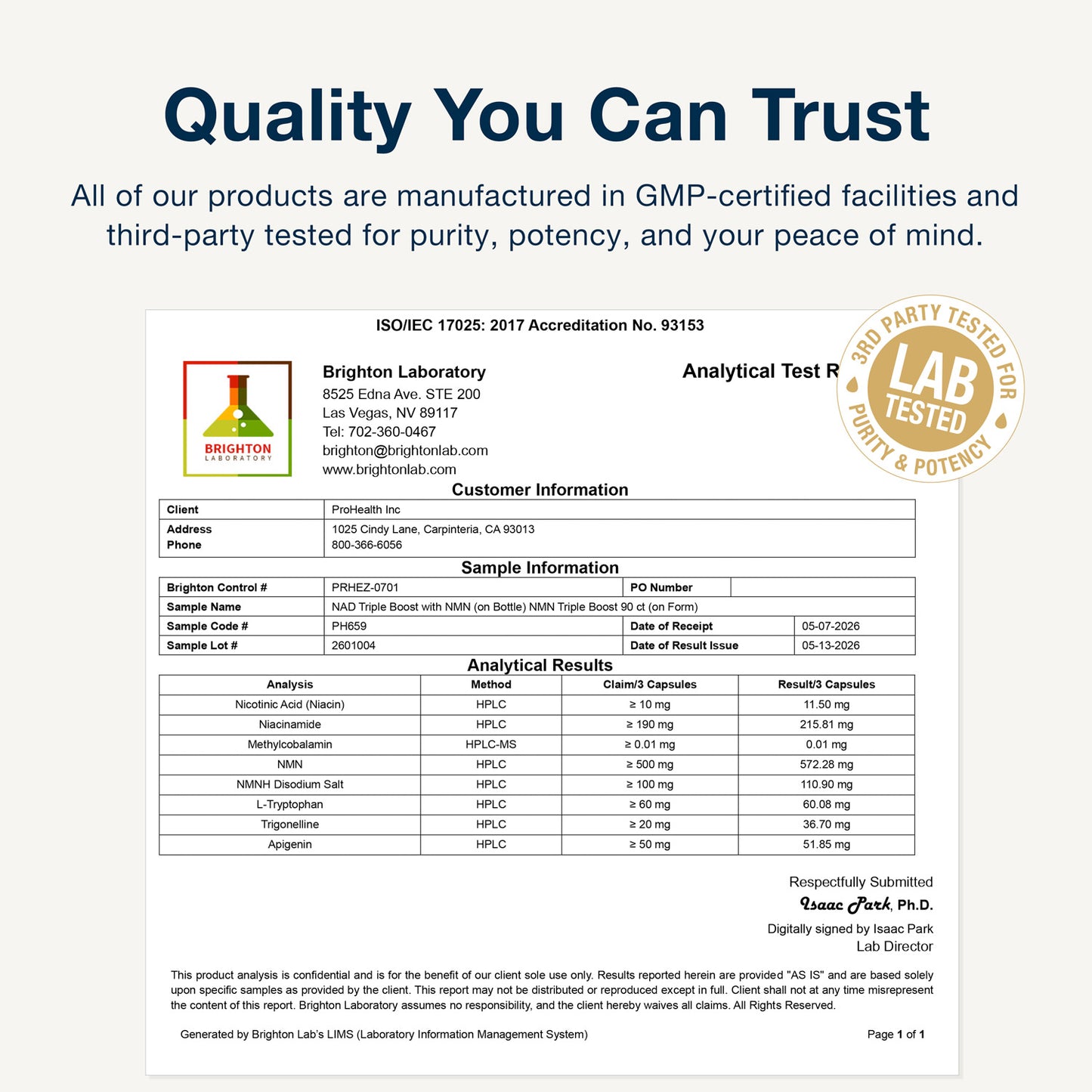 
                  
                    NAD+ Triple Boost  with NMN Product Certificate of Analysis
                  
                