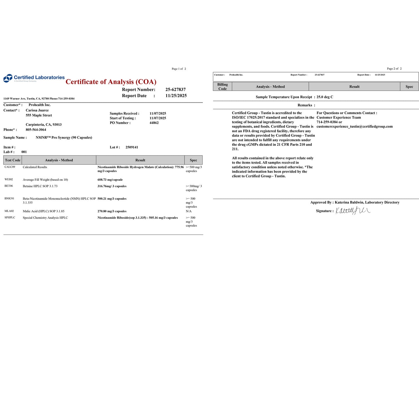 
                  
                    NMNR™ Pro Synergy Certificate of Analysis
                  
                