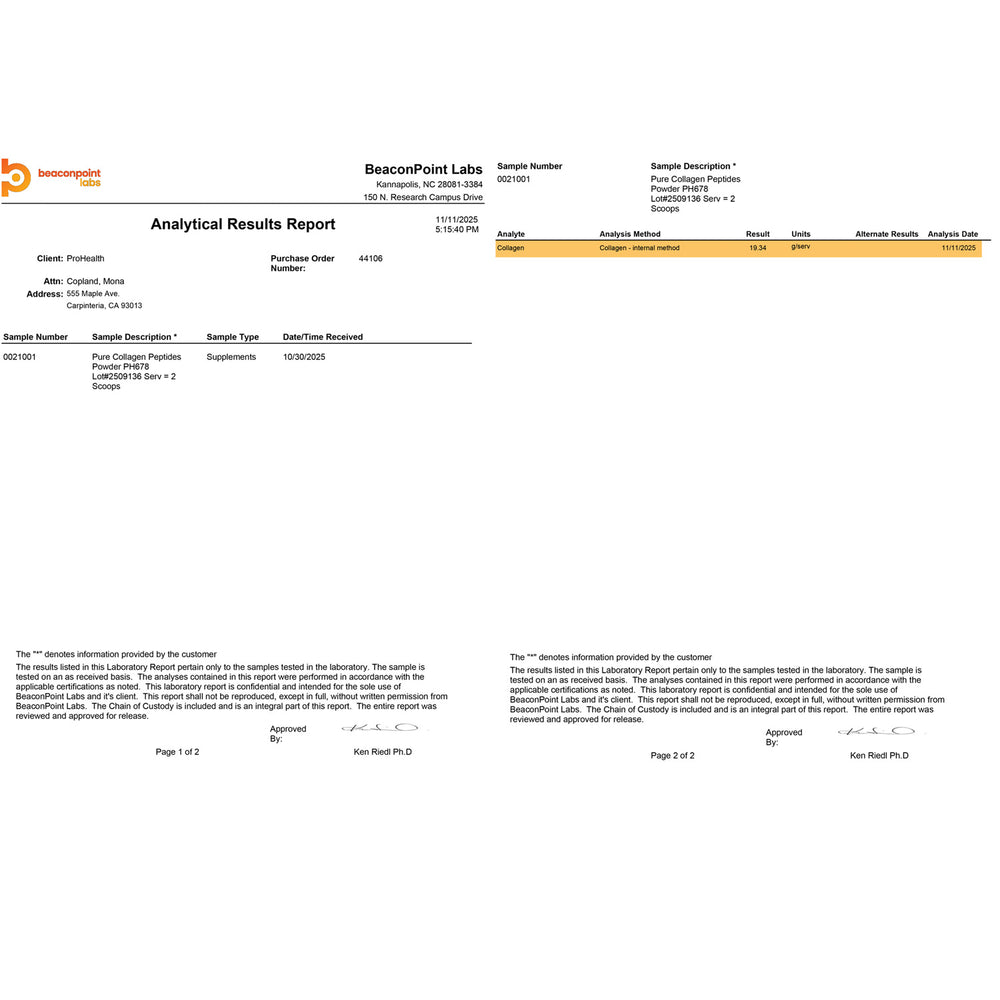 
                  
                    Pure Collagen Peptides Certificate of Analysis
                  
                