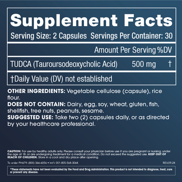 Pure TUDCA - 500 mg per serving, 60 capsules | ProHealth.com