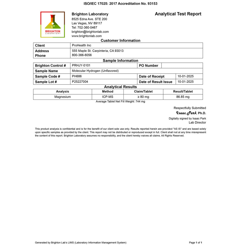 
                  
                    Molecular Hydrogen Certificate of Analysis
                  
                