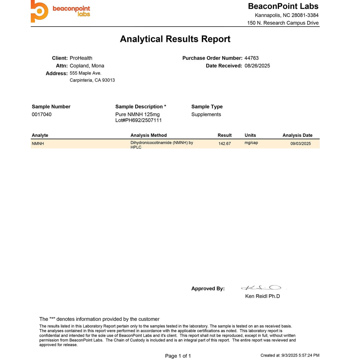 
                  
                    Pure NMNH Certificate of Analysis
                  
                
