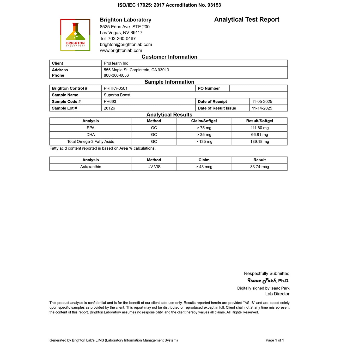 
                  
                    Pure Krill Oil Omega-3 Certificate of Analysis
                  
                