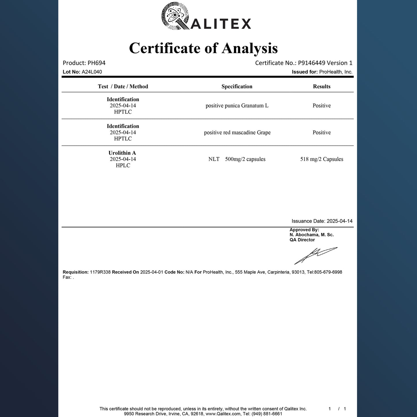 
                  
                    Full Spectrum Urolithin A Certificate of Anylysis
                  
                