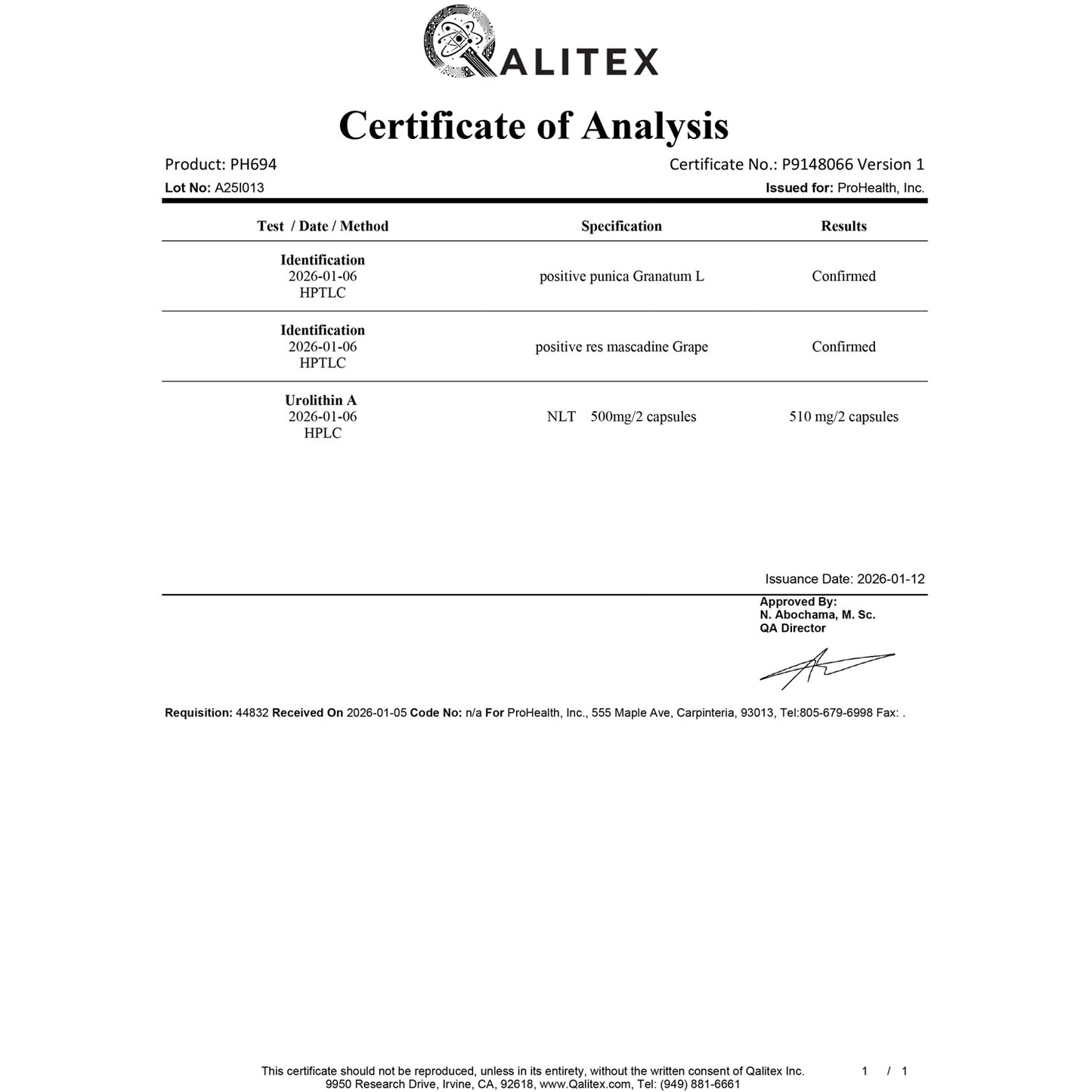 
                  
                    Full Spectrum Urolithin A Certificate of Anylysis
                  
                